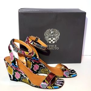 Vince Camuto Multi Rainbow Snake Women's Wedge High Heel Dress Sandal size 9
